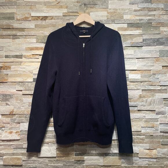 A to Z by Quince Mongolian Cashmere Full Zip Hoodie Sweater | Navy M New NWOT - Picture 2 of 10